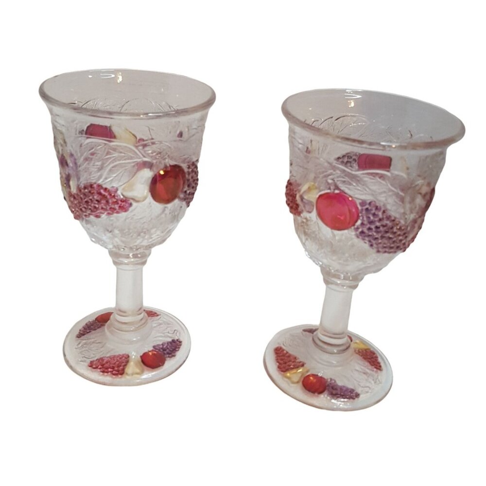 Della Robbia Westmoreland Wine Glass Cordial Flashed Cranberry Embossed Fruit